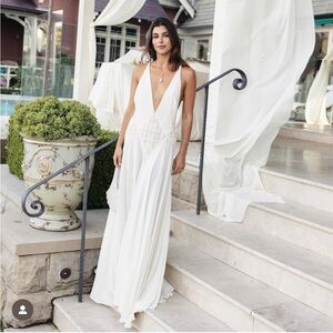 Arcina Ori White Plunge Maxi Dress